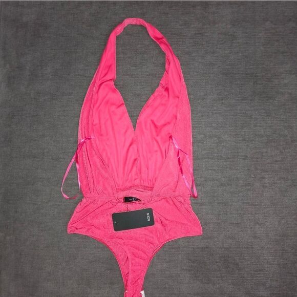 Saints 21 hot pink plunging v-neck backless bodysuit size small - Picture 9 of 9